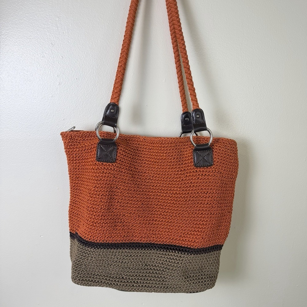 Women's Croft & Barrow Crochet Shoulder bag Purse  Zipper Burnt Orange Boho